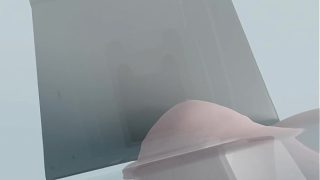 Young Lady with big tits getting her big tits squeezed for mammography (animation, Cranio-Caudal Projection top view)